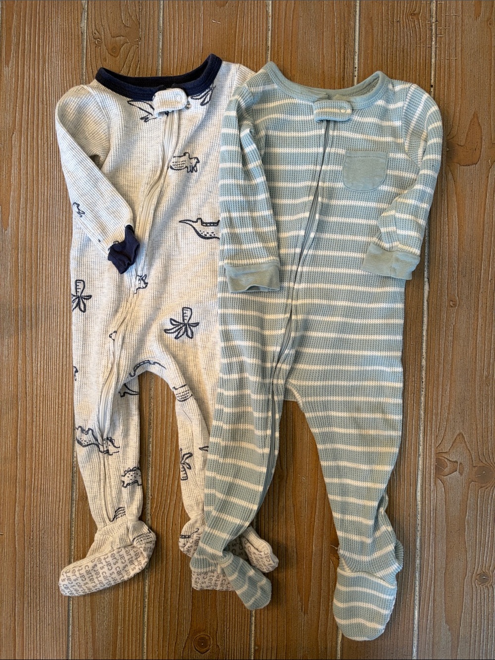Carter's Two Pack of PJs Blue & White Striped and Navy Animal Footed One-Pieces